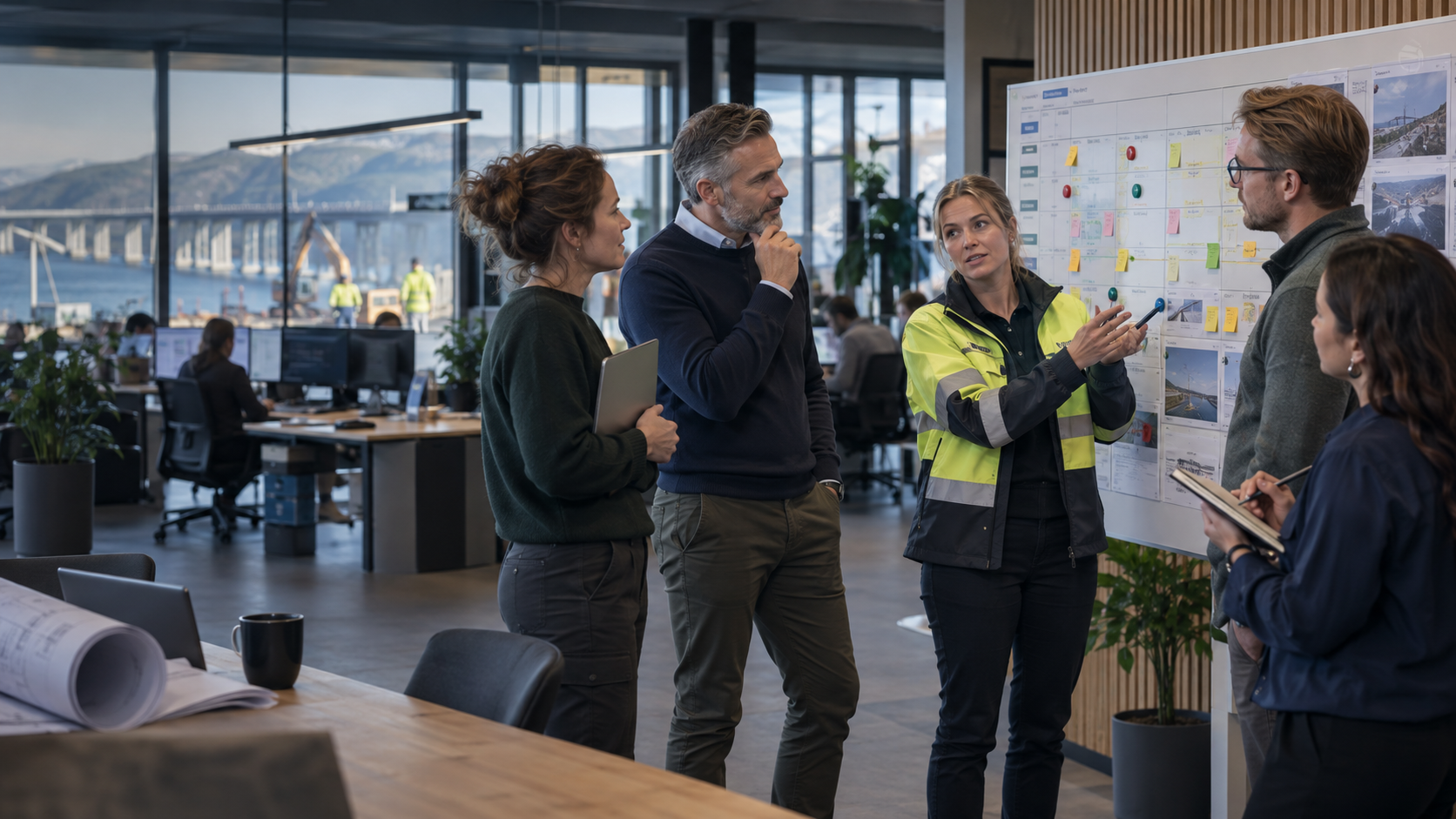 Professionals discussing an infrastructure project